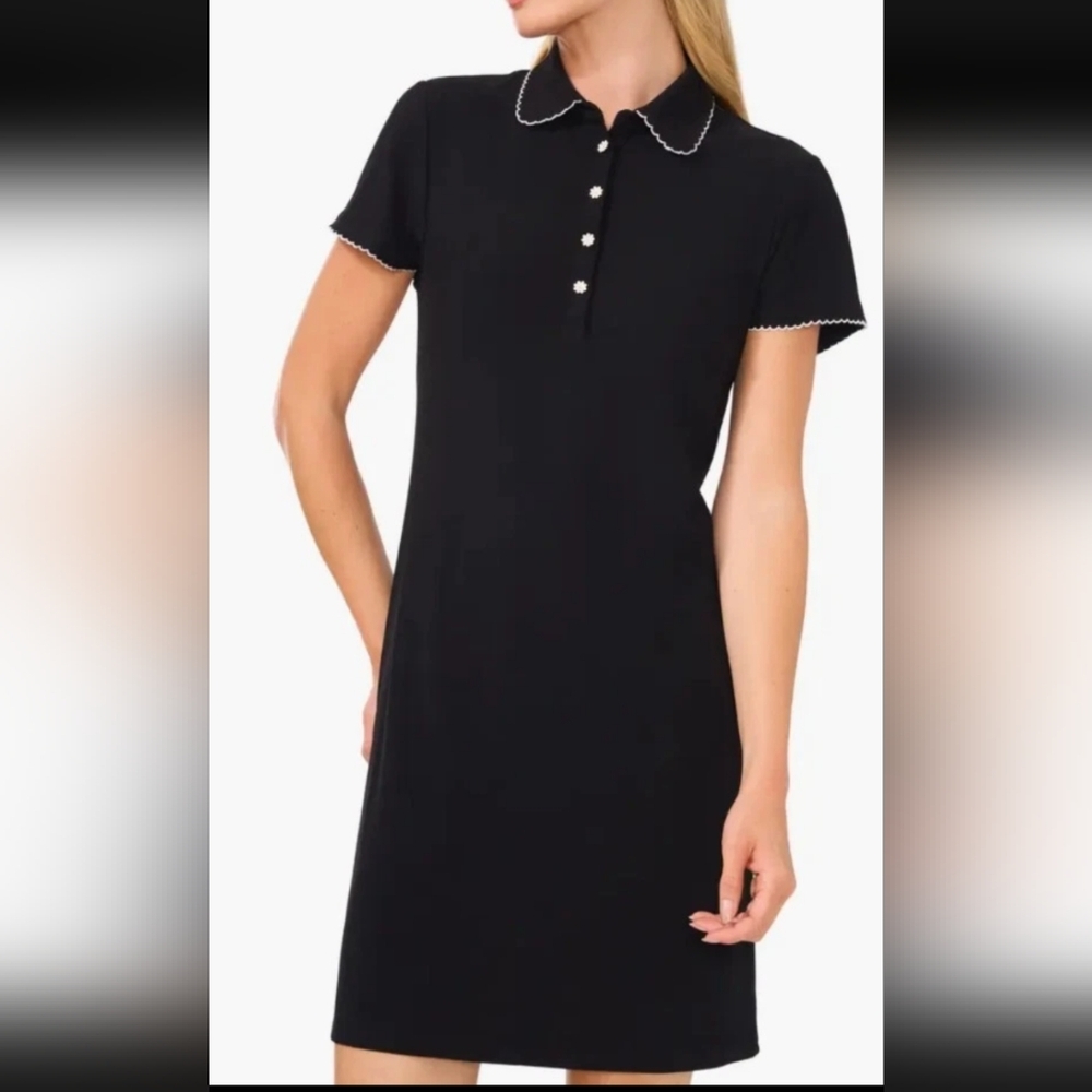NWTs, Cece, Black Polo Collar Dress with Daisy Button Detail – Size M